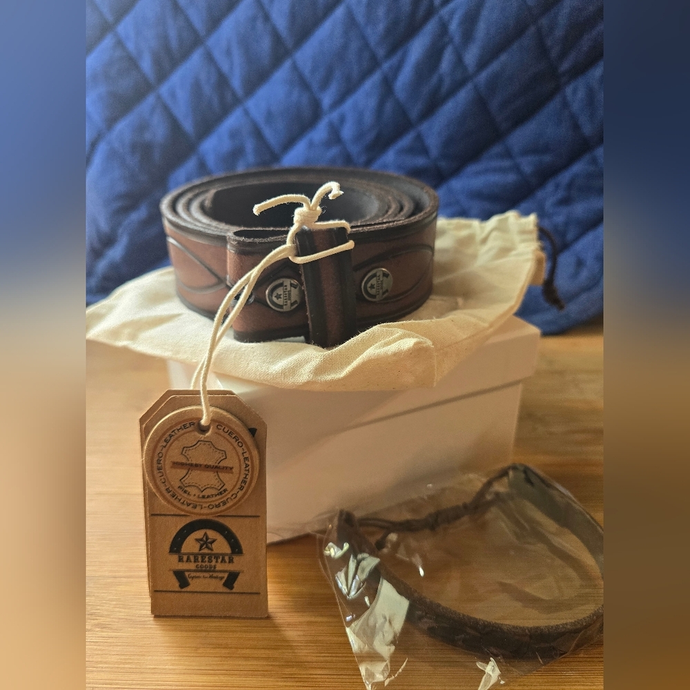 Rarestar Goods Men's Leather Belt with Leather Wrap Bracelet